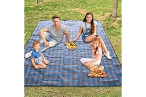 ARMO HOME Armo Extra Large Tartan Picnic Blanket With Carrying Handle Waterproof Beach Garden Outdoor Washable Picnic Camping Blanket 200 x 147cm (Blue)