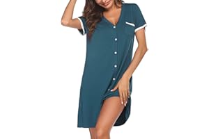 UNibelle - Camicia da Notte da Donna, con Bottoni, a Maniche Corte, Estiva