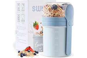 Swkien MüSlibecher to Go, Joghurtbecher to Go 450ml+250ml, Joghurt to Go Becher mit Löffel, Müsli Becher to Go für Müsli & Joghurt, Auslaufsicherer Müsli Cup to Go, Lunchpot(Nordic Blue)