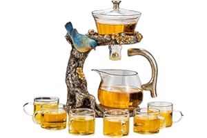 Fire Kirin Théière en verre avec bol rotatif semi-automatique avec infuseur et théière Kungfu