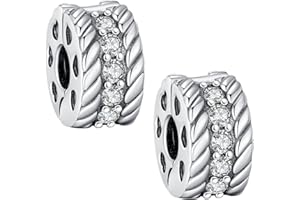 KEQ Distanziatore a clip per braccialetto, in argento 925, con pavé di zirconia cubica, distanziatore per braccialetti Pandora Moment, perline apribili europee, 2 pezzi