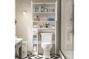 Nordivale Space-Saving Over Toilet Storage Unit, Versatile Over Washing Machine Storage Unit with Doors and Adjustable Open Shelves, Tall Bathroom Organiser & Laundry Cabinet in White