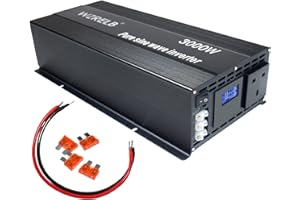 WZRELB 3000 watt Power Inverter Pure Sine Wave Inverter 12v to 230v 240v, Stardard UK sockets and hardwire terminal, Grounded, LCD Display, Surge 6000W (3000w 12v)