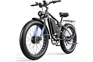 Pudari EB7Pro - Bicicleta eléctrica para adultos con motor dual de 52 V 23 Ah, batería de iones de litio, frenos de disco hidráulicos de 26 pulgadas, neumático grueso, bicicleta de montaña eléctrica