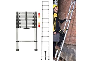 YIYAI Échelle télescopique 3,8m Echelle Pliante Acier Inoxydable avec Le mécanisme de rétraction, Charge Maximale 150kg, Sûre et Solide, Extensible Ladder (en131