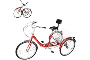 ACROSSPART 24 Zoll Dreirad für Erwachsene, 7 Gang Dreirad Fahrrad mit Einkaufskorb und Rückenlehne, Klappbar Senioren Trike, Bis 120kg