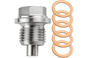 Arvoni Tornillo Carter Aceite, Tapón de Drenaje de Aceite Magnético M14x1,5, Tapon Carter Aceite de Acero Inoxidable con 5 Arandelas Cobre Repuesto, para Coches, Motos y Barcos
