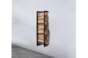 Lendo Online Kaminholzregal wandmodell hängend + Tragetasche - Innen und Außen - Feuerholzregal - Brennholzregal - Holzaufbewahrung - Metall (25x25x100cm)