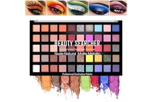 BEAUTY SEARCHER 50 Color Eyeshadow Palette, High Pigmented Shimmer Matte Glitter Eyeshadow Makeup Palette Long Lasting Waterproof Neutral Metallic Eyeshadow Pallet