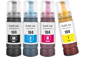 TOPRINT 4 Color 104 Ink Bottles Compatible for 104 Ink ET-2710 ET-2711 ET-2712 ET-2714 ET-2715 ET-2720 ET-2721 ET-2726 ET-2810 ET-2811 ET-2812 ET-2814 ET-2815 ET-2820 ET-2821 ET-2826 ET2861 ET-4800 Printers