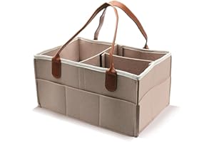AEESRRU Baby Windel Caddy Organizer Korb tragbar Storage Bin groß Kindergarten Tasche mit Wechselbaren Fächer für für Wickelkommode, Beißring, Windel, Best Baby Geschenk Korb (Beige)