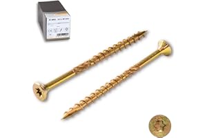 STRÜBER Vis à bois à tête fraisée à empreinte Torx pour structures en bois (6x200 mm / 100 pièces) - Vis pour terrasse bois - Vis à panneaux d'aggloméré - Vis de construction de toit - Jaune