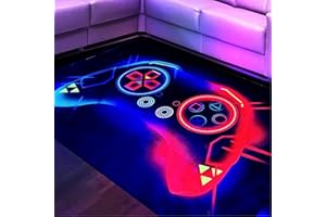 HOLAVIDA Blacklight Gaming Area Rug, Neon UV Reactive 3D Game Controller Carpet, Non-Slip Luminous Fluorescent Play Mat, Glow in The Dark Floor Mat for Playroom Game Room Decor, 180x120cm