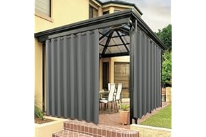Bonzer wasserdichte Vorhänge für Innen- und Außenbereich für Terrasse, Dicke Privatsphäre, extra breite Ösenvorhänge für Schlafzimmer, Wohnzimmer, Veranda, Pergola, Cabana, 381x213.4 cm, Grau