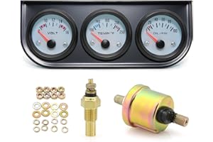 ARTILAURA 52mm Triple Gauge Set (Oil Pressure+Water Temp+Voltmeter) 3 in1 White Triple Meter Kit Dashboard with Black Console for 12V AUTO Car