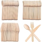 Biodegradable Wooden Cutlery 300pcs (100 Knives, 100 Forks, 100 Spoons) for Parties, Camping, Weddings and Birthdays