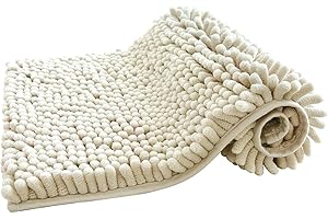 PAULA HOME TEXTIL HOGAR Y DECORACION Paula Home - Alfombra de Baño Chenilla de Pelo Largo | Antideslizante, Gruesa, Extra Suave y Absorbente | 100% Microfibra para Ducha y Bañera | Mod. Shaggy (Crema, 60x110cm)