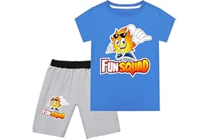 Yorzmin Unisex Kids Fun Squad Merch Boys Girls T-Shirt with Shorts Cotton Top Short Sleeves Tee Sports Outfits Short Set Gaming Clothes Set Summer Autumn Blue