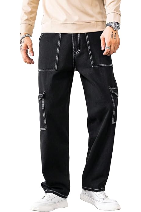 Buy VR2 Enterprises Black Boys/Mens Baggy Cargo Jeans (30) at 