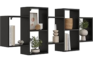 KUBUTKU Scaffale decorativo da parete con 7 ripiani 160 x 65 x 18 cm design scandinavo moderno per soggiorno cucina ufficio camera da letto bagno mensola da appendere libreria (nero)