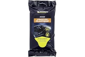 MICHELIN 008896 28 Lingettes Nettoyantes Plastiques Brillants Voiture, Nettoie, Rénove et Protège, Tableaux de bord, Garnitures, Pare-chocs, 100% Viscose