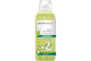 Zuccari ALOEVERA² Succo Puro d'Aloe, Bottiglia da 1000ml, Aloe Vera a Doppia Concentrazione, Non Pastorizzata, Supporto per la Depurazione e il Benessere Gastrointestinale