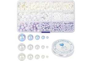 Ajerg Schmuckperlen & Zubehör - 1740 Perlmutt-Glasperlen in 5 Größen für DIY Schmuckherstellung, Armbänder, Halsketten, Handwerk & Dekor