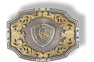 ARIAT Hebilla de cinturón rectangular con detalles florales, Dorado y Plateado, talla única