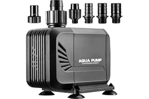 LIFERUN Pompa Sommersa 65W 3600L/H, Sommersa Silenziosa, Pompa per Laghetto,Massima di Sollevamento 3m, con Filtro e 6 Ugelli,3 Dimensioni:16/19/25mm, Ideale per Acquari e Laghetti,Fontane