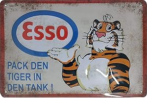 LUCKYLINDE ESSO Cartel de chapa, diseño retro en relieve, cartel publicitario para el depósito, placa para puerta, placa de pared, 30 x 20 cm