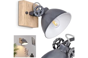 HOFSTEIN Lampada da parete Svanfolk, lampada da parete in metallo e legno in blu-grigio/natura, 1 luce, con faretto regolabile, 1 attacco E14, design retro/vintage, senza lampadina/e