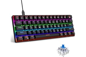 ‎SNPURDIRI Snpurdiri 60% kabelgebundene Mechanische Gaming Tastatur, Anti-Ghosting 61 Tasten, RGB-Hintergrundbeleuchtung, Ultrakompakter Blauer Schalter, Doppelfuß, Schwarz