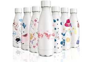 KollyKolla Gourde Isotherme Enfant, Gourde Inox 350ml, Impression 3D Gourde Isotherme Petite, Sans BPA, Gourde Reutilisable, Bouteille Isotherme pour Enfant, Adultes, Sport, Bureau