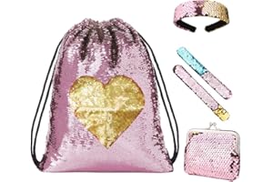 Wodasi Mochilas de Lentejuelas Reversibles, con Cordón con el Monedero y Pulseras y Diadema, Regalos para Niñas, 5 PCS