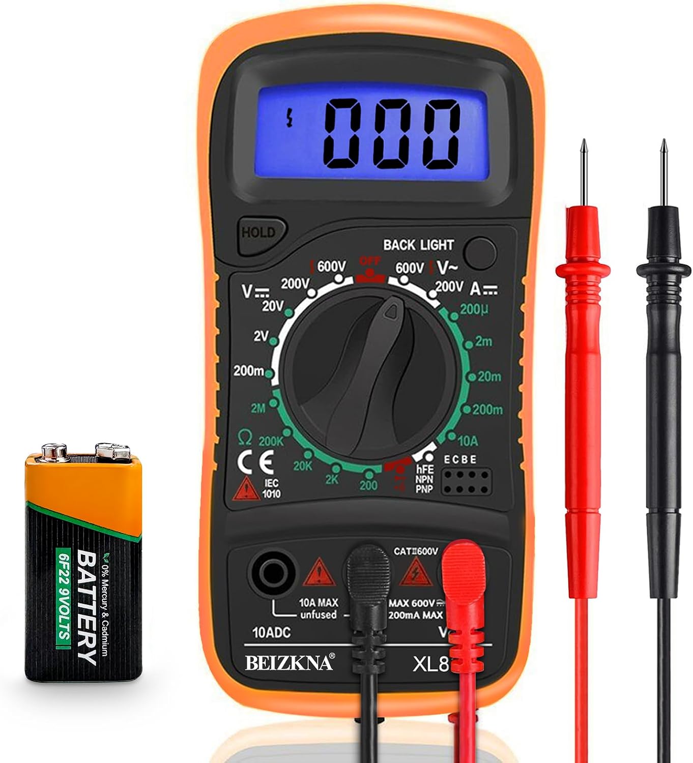 Digital Multimeter Voltmeter Battery Multi Tester Voltage Ohmmeter AC DC Volt OHM Amp Current Meter Continuity Circuit Resistance Diode Electrical Tester Ammeter with LCD Display Backlight