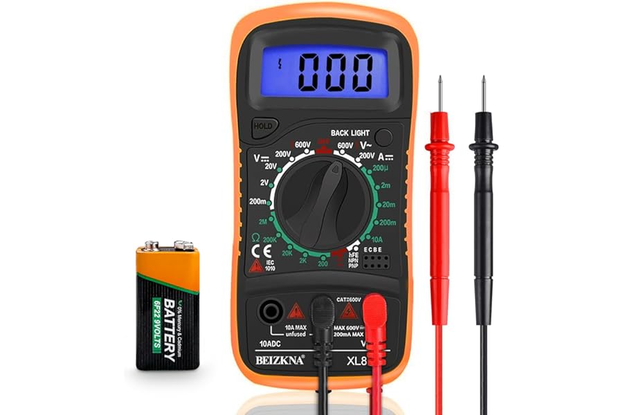Digital Multimeter Voltmeter Battery Multi Tester Voltage Ohmmeter AC DC Volt OHM Amp Current Meter Continuity Circuit Resistance Diode Electrical Tester Ammeter with LCD Display Backlight