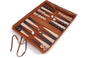 Sondergut Backgammon Deluxe - en Cuir véritable - pour 2 - Cadeau de qualité supérieure - Jeu de société - Jeu de stratégie - avec Pierres et dés en Bois