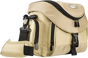 Mantona Premium Kameratasche - Universaltasche inkl. Schnellzugriff, Staubschutz, Tragegurt und Zubehörfach, geeignet für DSLM und DSLR Kameras, sand/schwarz