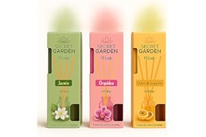 SECRET GARDENS Ambientador Mikado | Aroma Fresco y Duradero | Decorativo y Elegante | Para Hogar, Oficina | 30ml (3-Pack) (JAZMIN, ORQUIDEA, FRUTOS DE LA PASION)