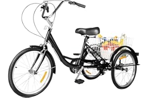 Fridgestea 20 Inch Tricycle for Adults, 8 Speed Cargo Trike, 3 Wheel Bike with Dual Brakes, Shopping Basket, Bell, Mudguards for Men Women Seniors