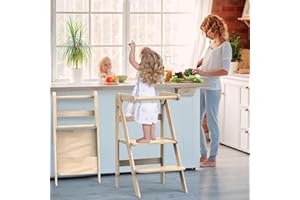 VOCPY Toddler Step Stool, Folding Wooden Step Stool, Montessori Toddler Tower, Kids Step Stool Toddler Tower, Kitchen Step Stool Helper for Toddlers, Kitchen Step Stool Helper Standing Tower