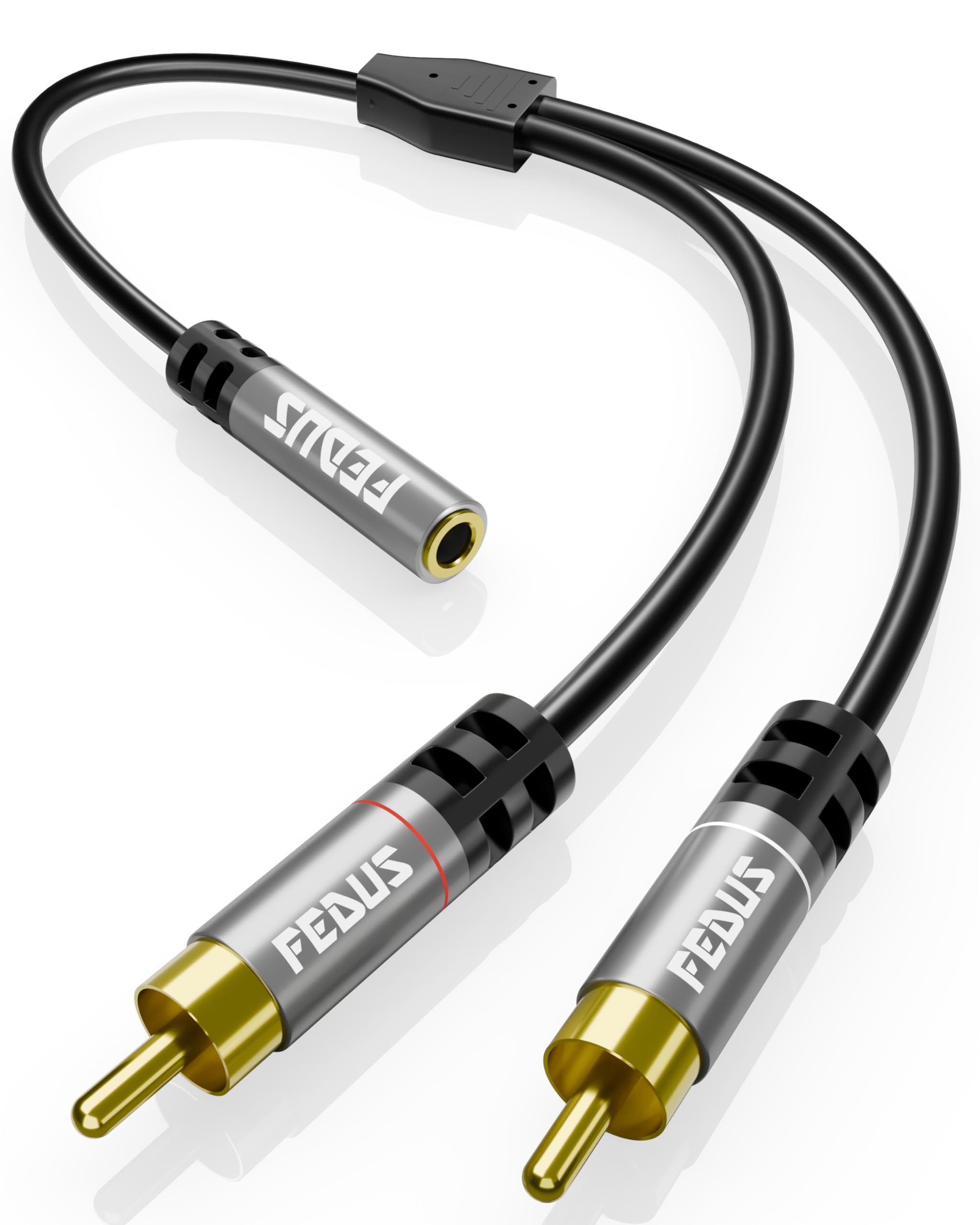 FEDUS RCA to 3.5mm Female 0.9ft/0.3M Stereo Audio Cable - Metal Shell 1/8" TRS to Dual RCA Jack Adapter Y Cable for Smartphones, Headphones, MP3, Tablets, Home Theater - Black