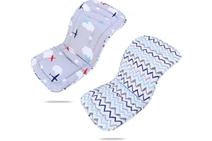 LAT LEE AND TOWN Baby Pushchair Seat Liners,Pram Liner Universal Fit for Most Pushchairs,100% Cotton Double-Sided Baby Stroller Cushion Pad,Stroller Seat Cover for Toddler Infant 1 Pack,78x34cm(Airplanes+Waves)