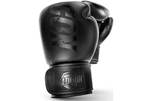 MADGON Gants de Boxe en Matériau de la Meilleure Qualité pour Une Durée de Vie Exceptionnelle - Gants MMA, pour Les Arts Martiaux, Le Sparring avec Une Absorption Optimale des Chocs, Sacoche Incluse