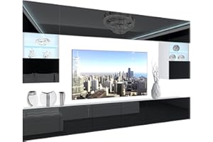 ‎B BELINI GROUP BELINI Wohnwand Vollausstattung Wohnzimmer-Set Moderne Schrankwand mit LED-Beleuchtung Anbauwand TV-Schrank Schwarz