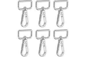 YELARXI Swivel Snap Hooks, Metal D Ring Keychain Lanyard Clip Hook Lobster Clasp Claw Push Gate Clip - Fitting for(Purse Making - Sewing - DIY Crafts) 6 Pcs & 1" & Silver White