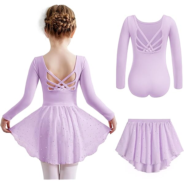 FEOYA Balletjurk voor meisjes, kant, korte mouwen, tutu-rok, danspakje