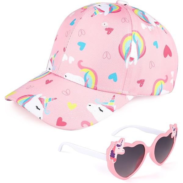 Casquette Licorne Fille + Lunettes De Soleil Rose - Ensemble Réglable Pour Enfant 3-8 Ans - Cadeau été Sport Vacances - 8