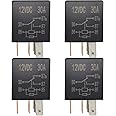 TERRIFI 5 Pin 12V Relay 12V 30A Relay Multi Purpose Automotive Relay Black Starter Relay Car Heavy Duty Relay for Car Motor Automotive Replacement Accessories (4 PCS)