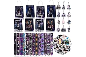 CLVSYH 86Pcs Cumpleaños Miércoles Regalo de Fiesta, Llaveros de Miercoles + Vinilo Pegatinas + Pulseras Niños Cumpleaños + Bolsas de Regalo para Fiestas, Para Niños y Niñas Regalos de Fiesta de Cumpleaños